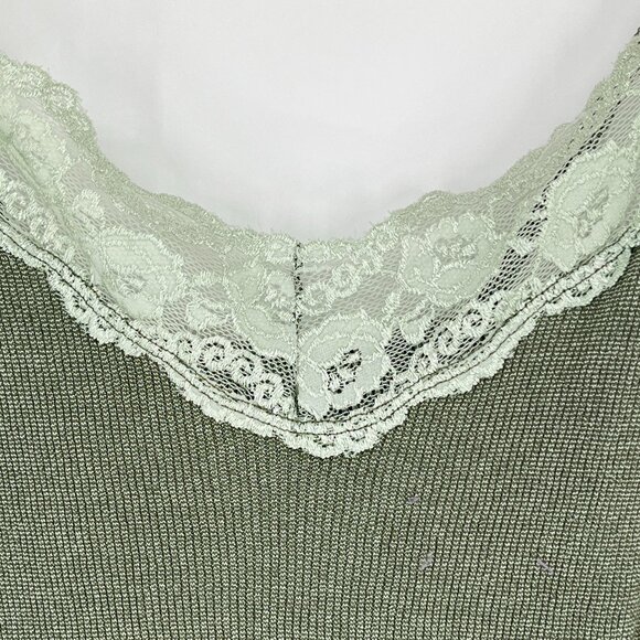 Michael Stars Green Ribbed Cami Top Lace Trim Y2K Aesthetic One Size USA Preppy - Picture 3 of 8